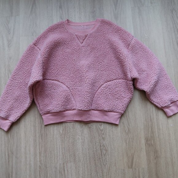 PINK Victoria's Secret Tops - Victoria's Secret Pink Oversized Sherpa Pullover Crewneck Sweatshirt